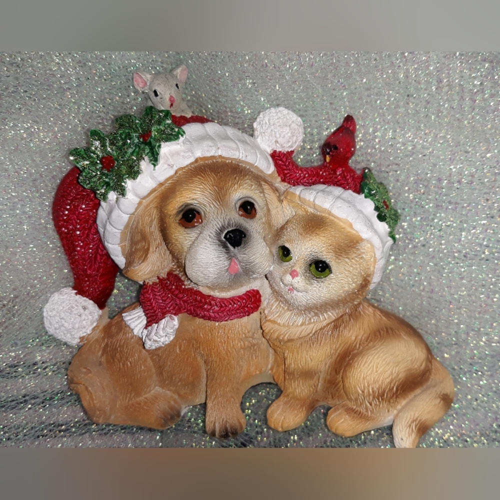 Dog, Cat, Mouse, Cardinal Figurine from Plaste Christmas Decoration Statue